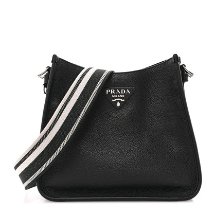 Prada Vitello Daino Soft Hobo Messenger Bag Black 1 of 9