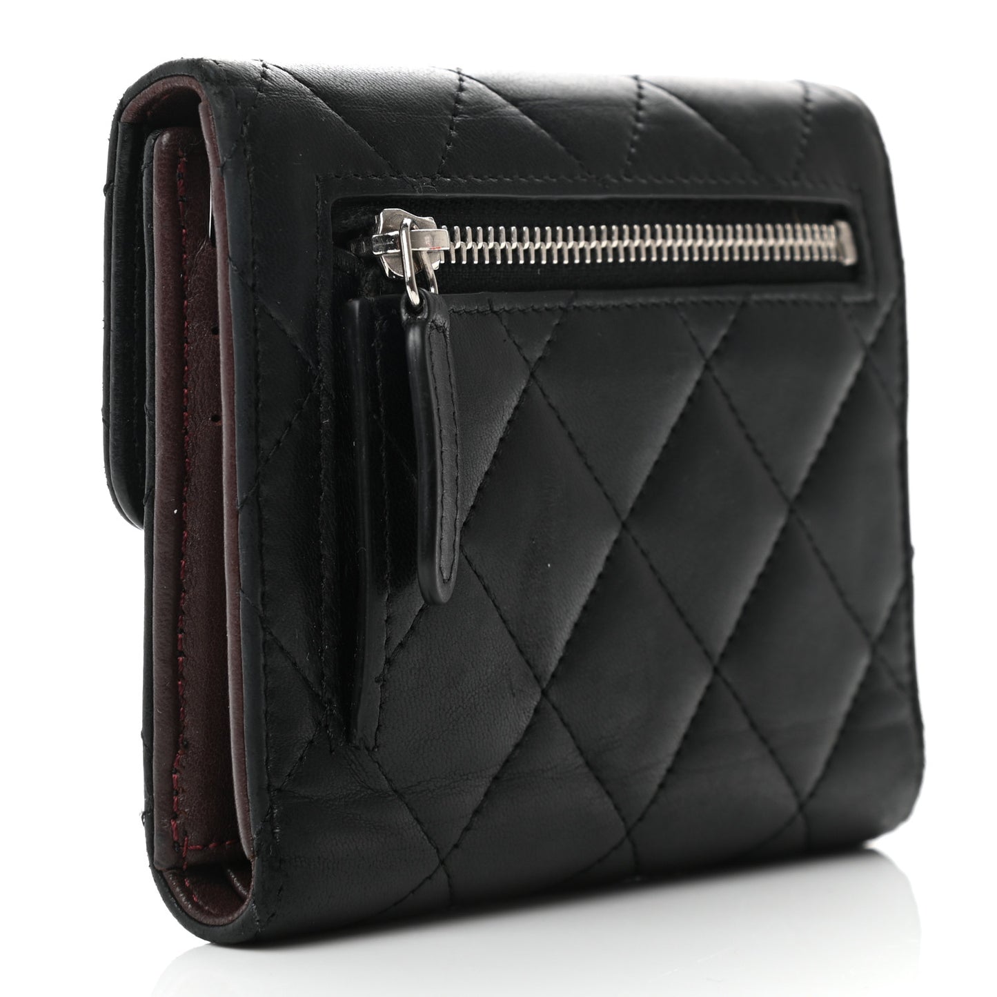 Lambskin Quilted Compact Flap Wallet Black