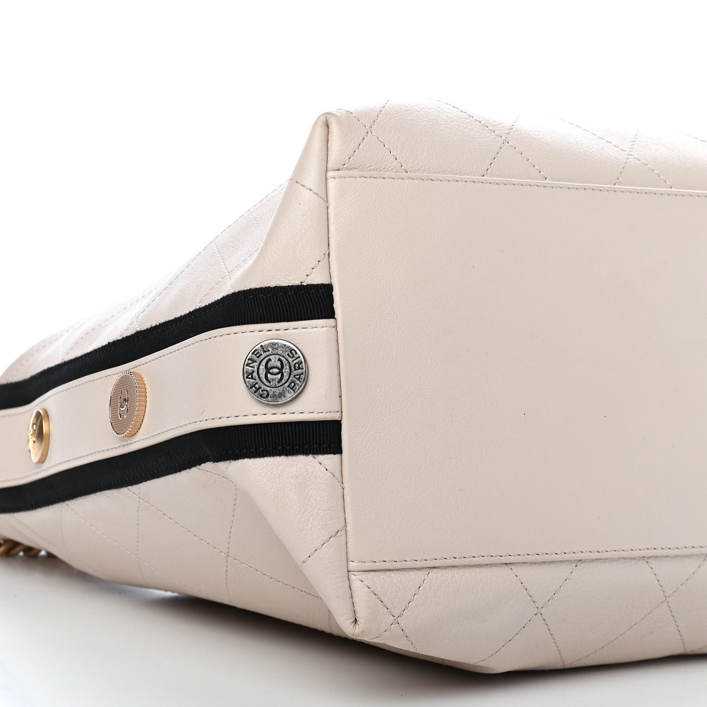 Calfskin Stitched Large Button Up Hobo Ivory Black