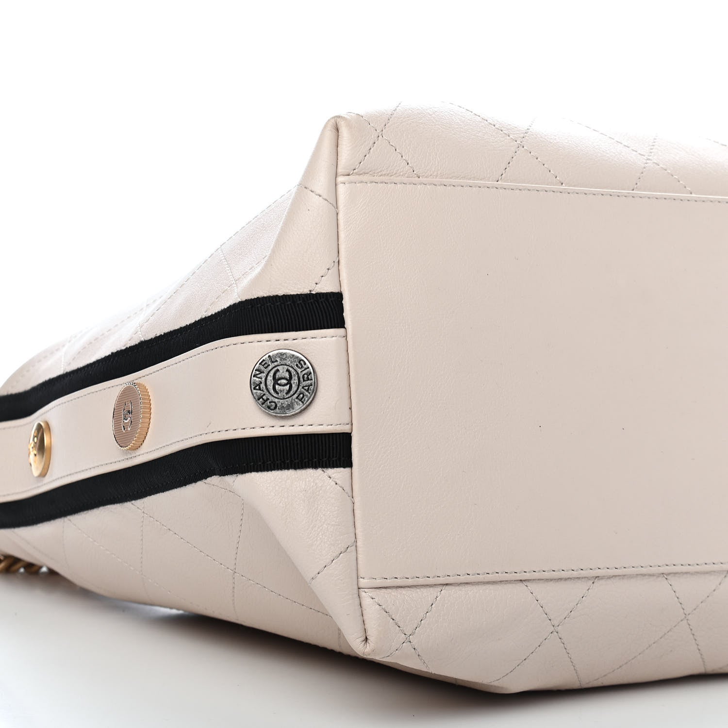 Chanel Calfskin Stitched Large Button Up Hobo Ivory Black 8 of 9