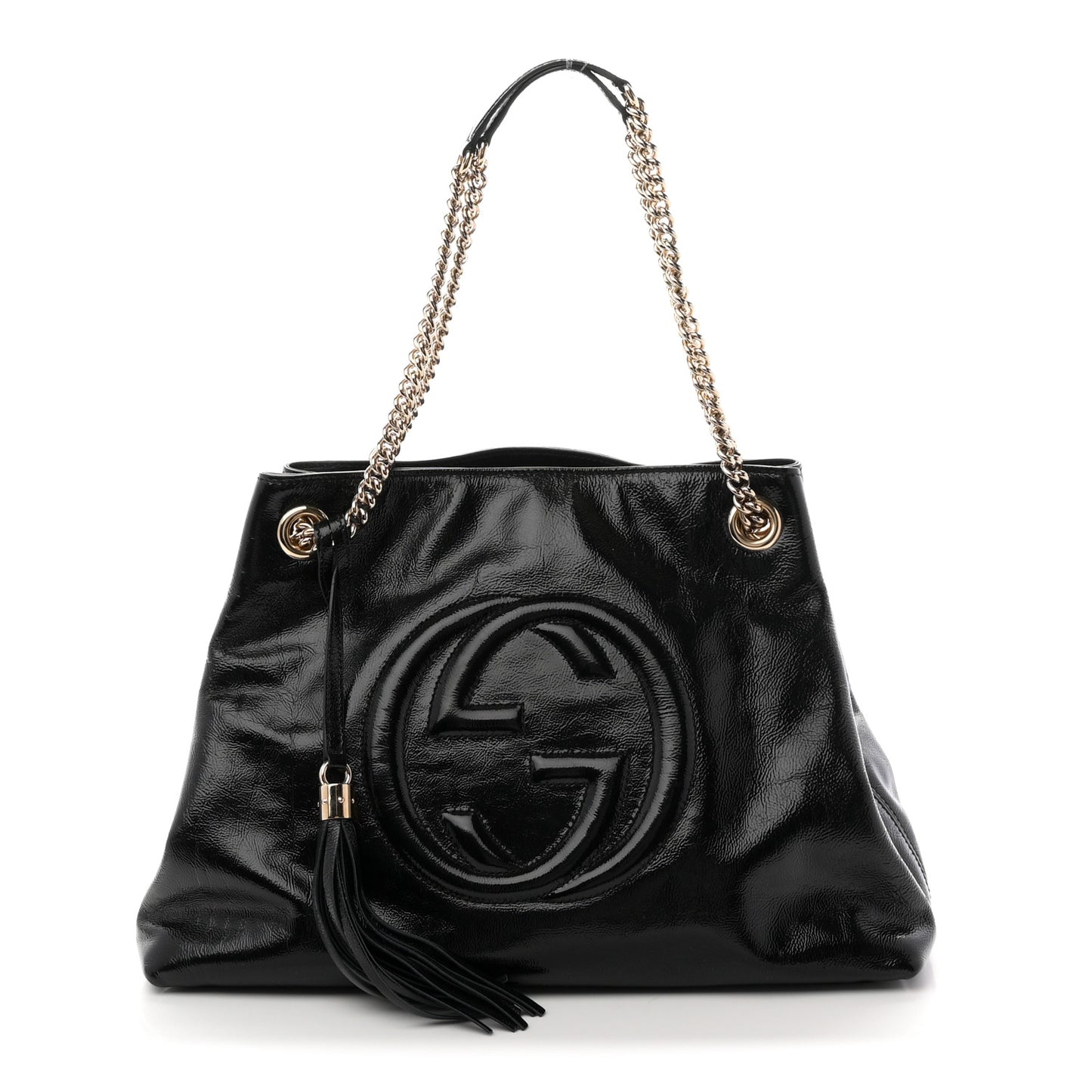 Patent Medium Soho Chain Shoulder Bag Black
