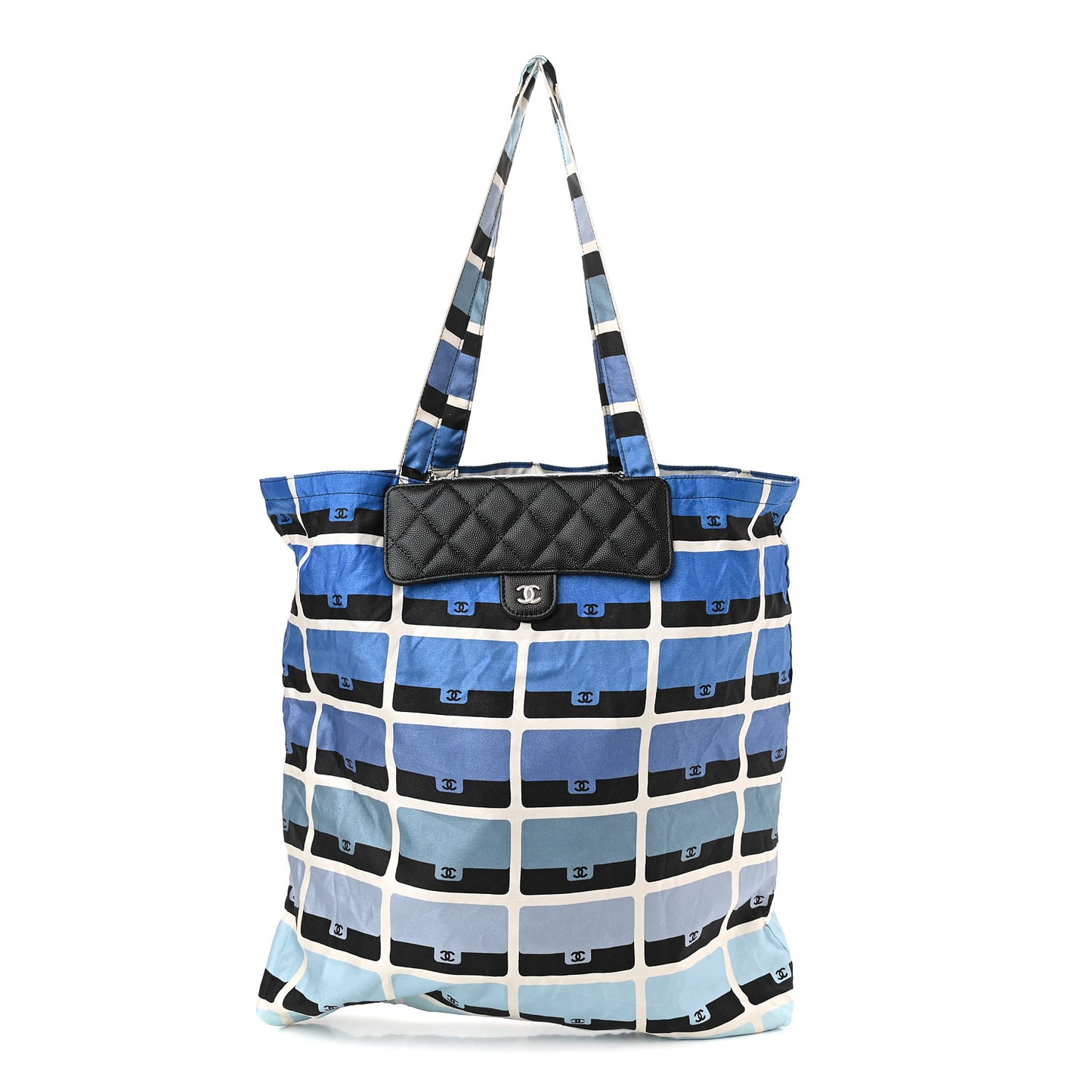 Caviar Fabric Quilted Foldable Tote With Chain Black Multicolor