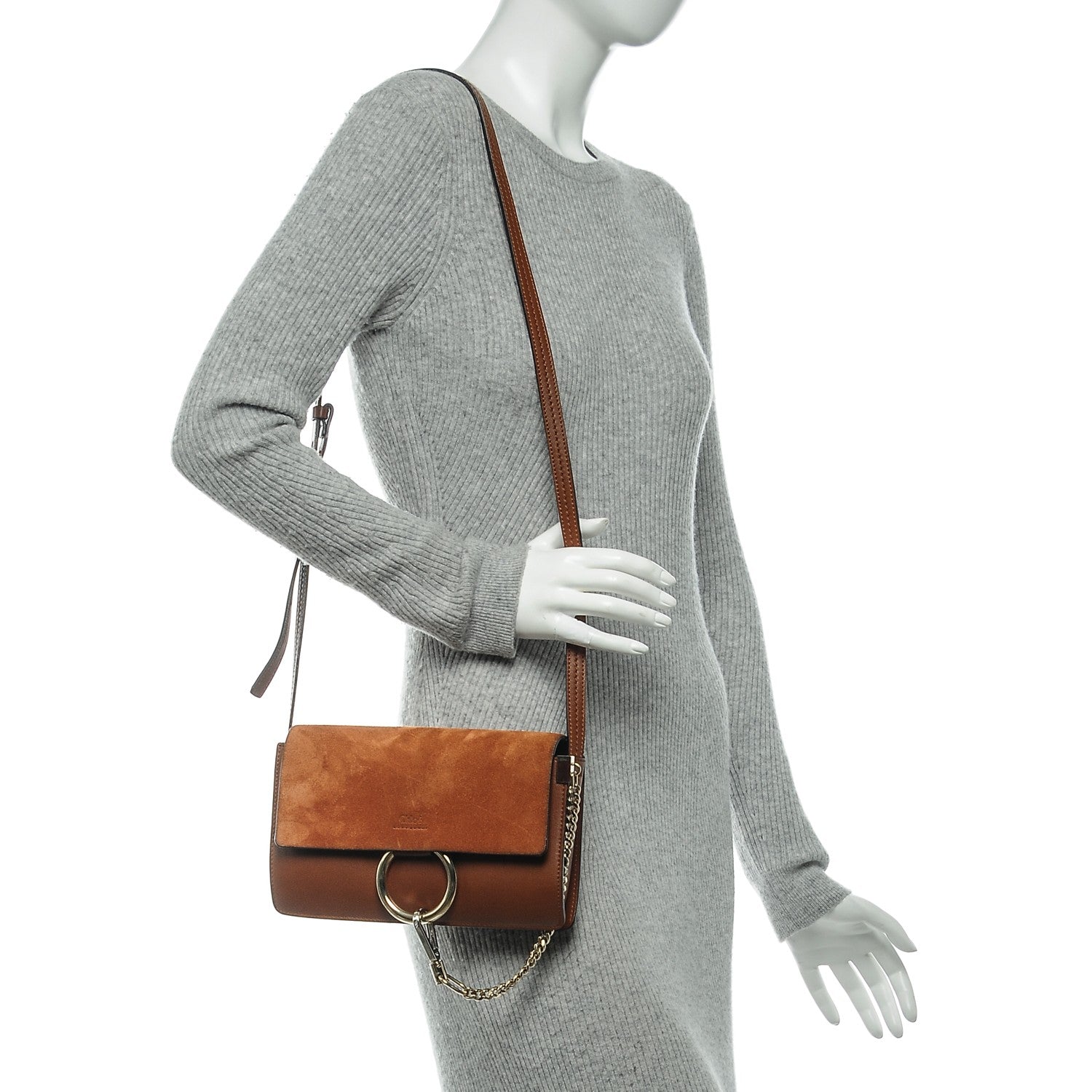 Chloe Suede Calfskin Small Faye Shoulder Bag Tobacco 2 of 10