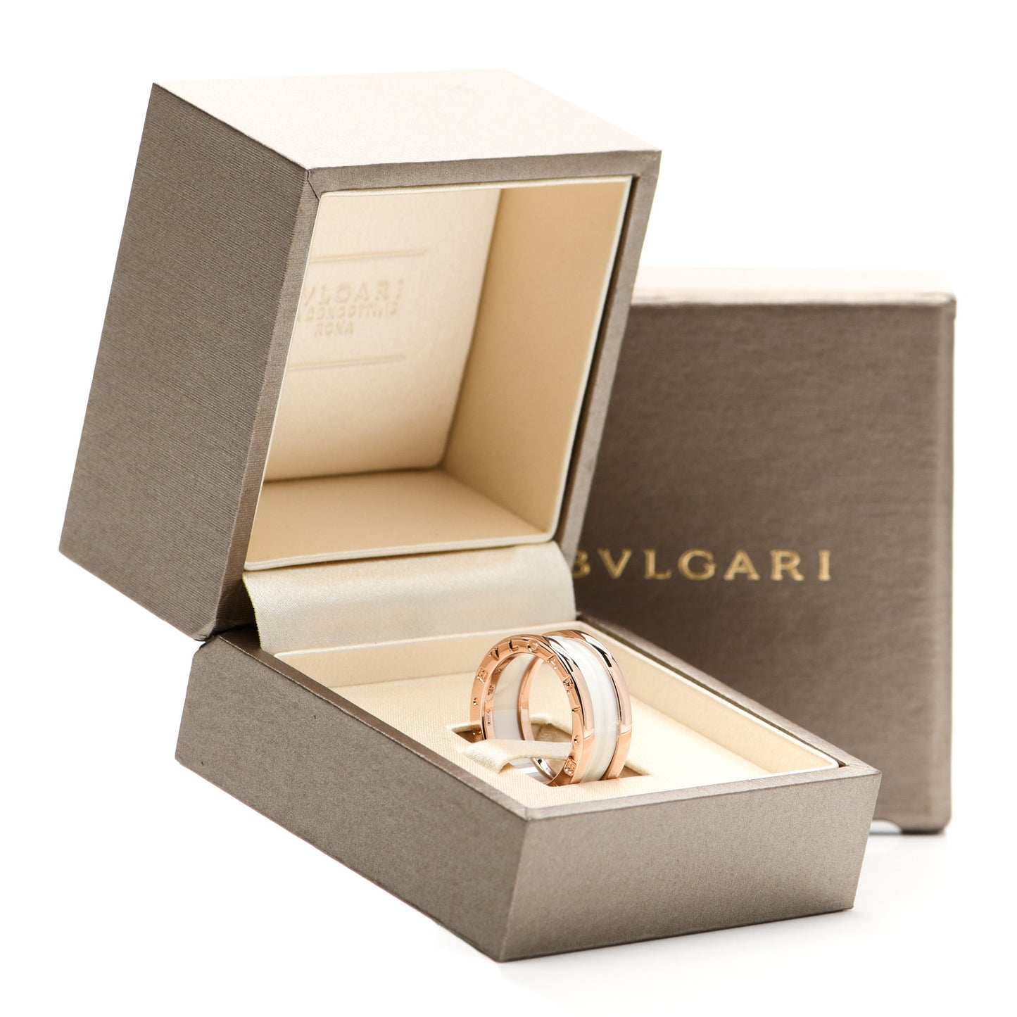 18K Rose Gold White Ceramic B.Zero1 Two-Band Ring 52 6