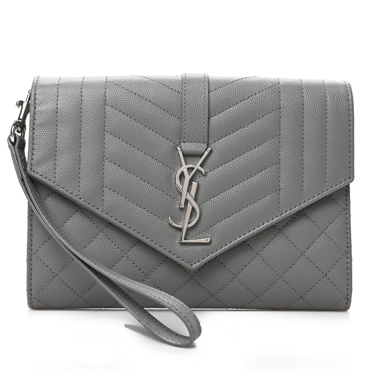Grain De Poudre Textured Mixed Matelasse Triquilt Monogram Clutch Storm