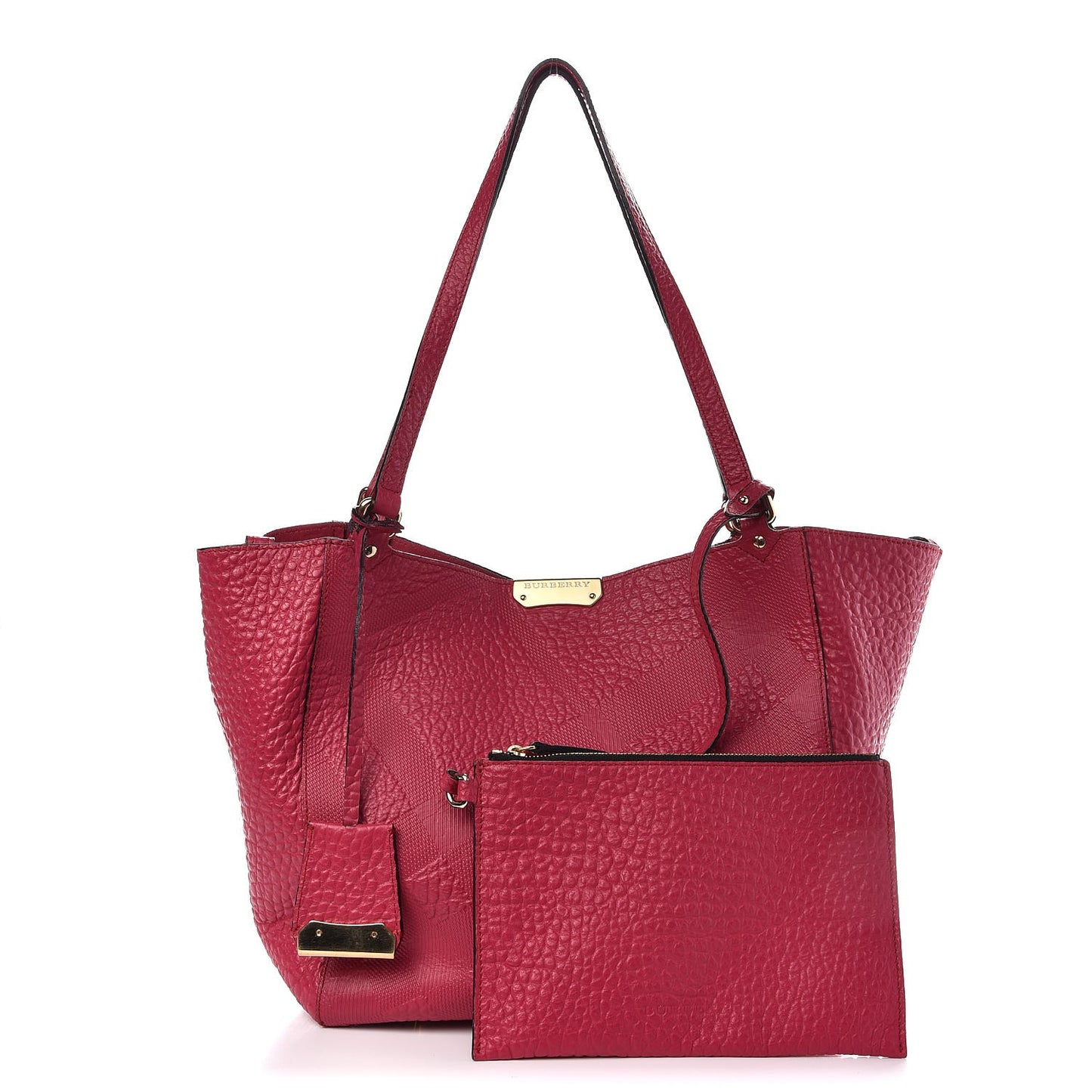 Signature Grain Calfskin Check Embossed Small Canterbury Tote Fuchsia