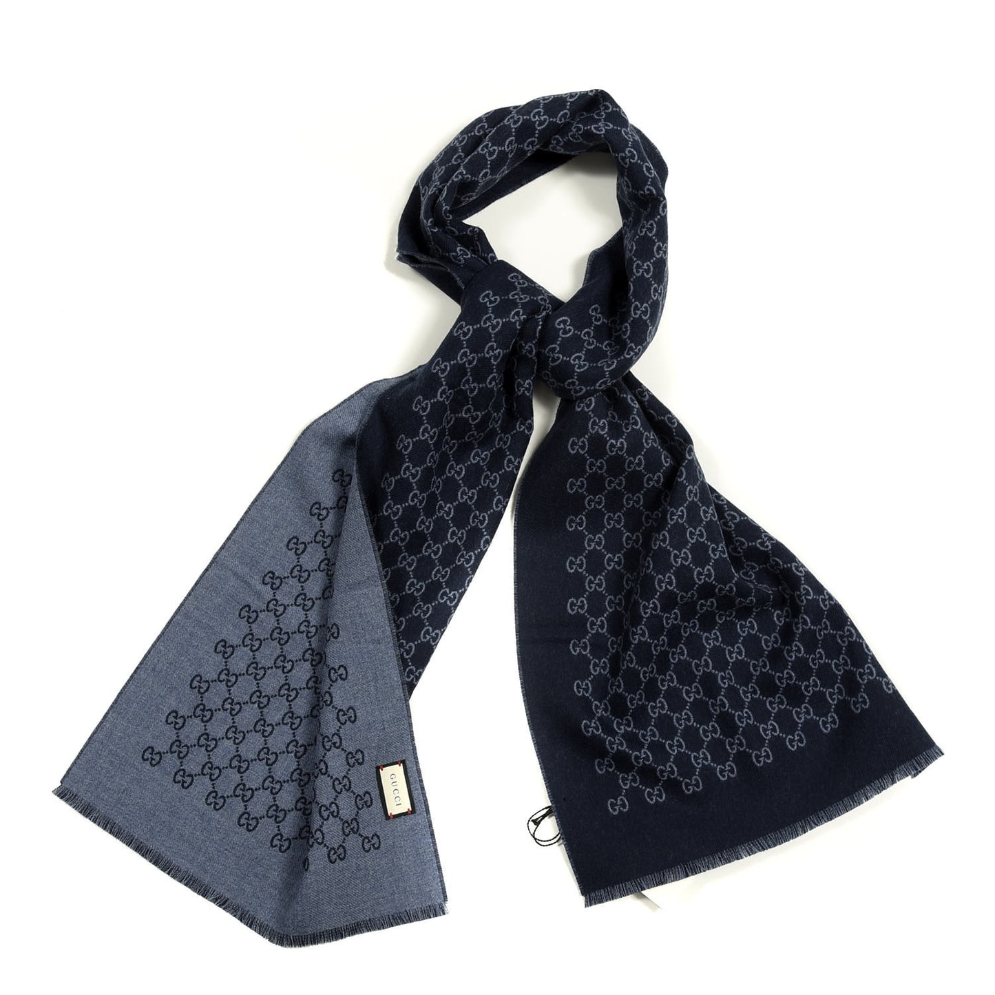 Wool GG Monogram Sogi Fringe Scarf Periwinkle Sky Blue