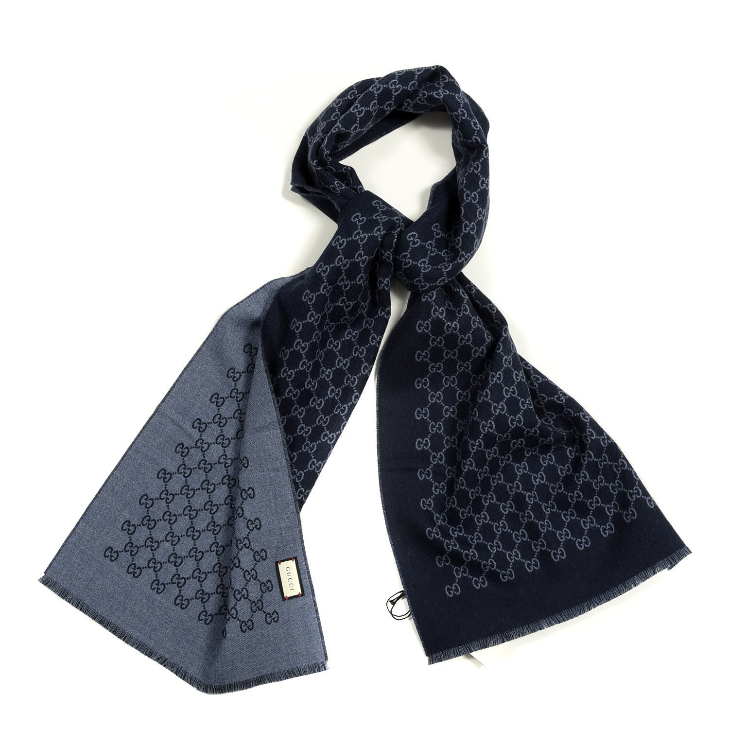Gucci Wool GG Monogram Sogi Fringe Scarf Periwinkle Sky Blue 1 of 4