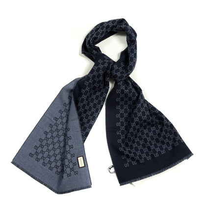 Gucci Wool GG Monogram Sogi Fringe Scarf Periwinkle Sky Blue 1 of 4