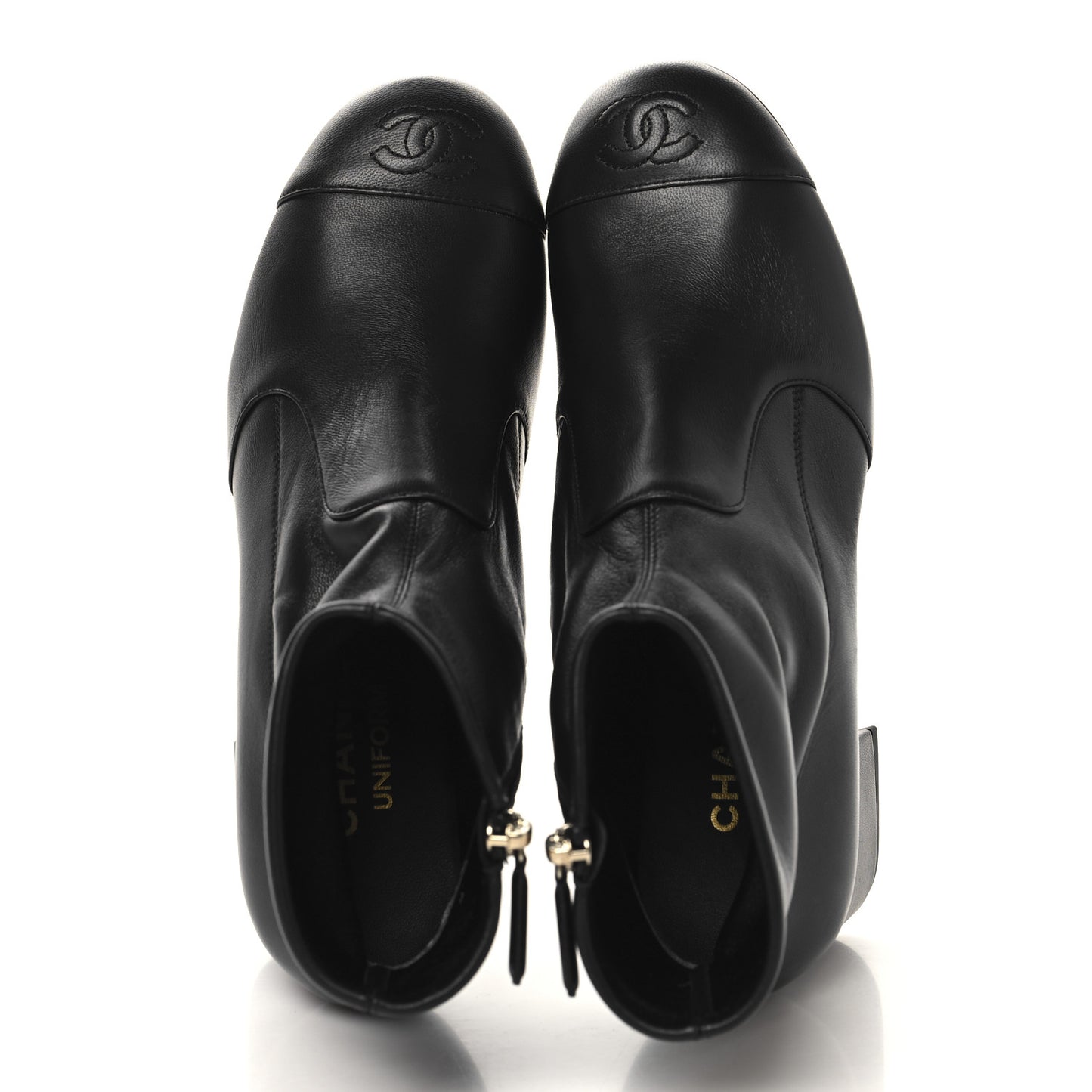 Stretch Lambskin Cap Toe CC Uniform Short Boots 38 Black