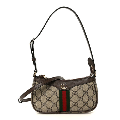 Gucci GG Supreme Monogram Textured Dollar Calfskin Web Mini Ophidia Shoulder Bag Beige Ebony New Acero 1 of 11
