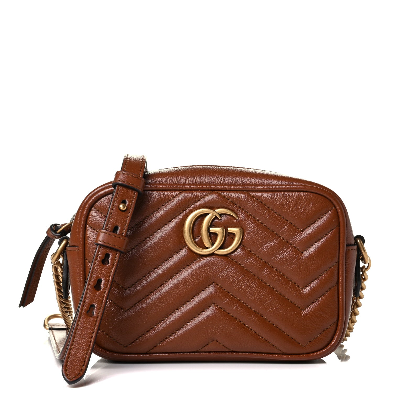 Gucci Glazed Calfskin Matelasse Diagonal Mini GG Marmont Chain Shoulder Bag Cuir 1 of 5