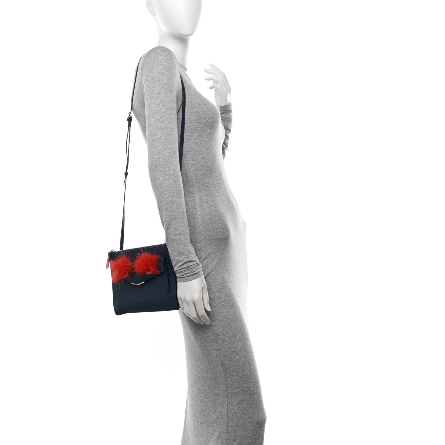 Fendi Vitello Dolce Fox Fur Monster Eyes Mini 2Jours Pouch Navy 2 of 15