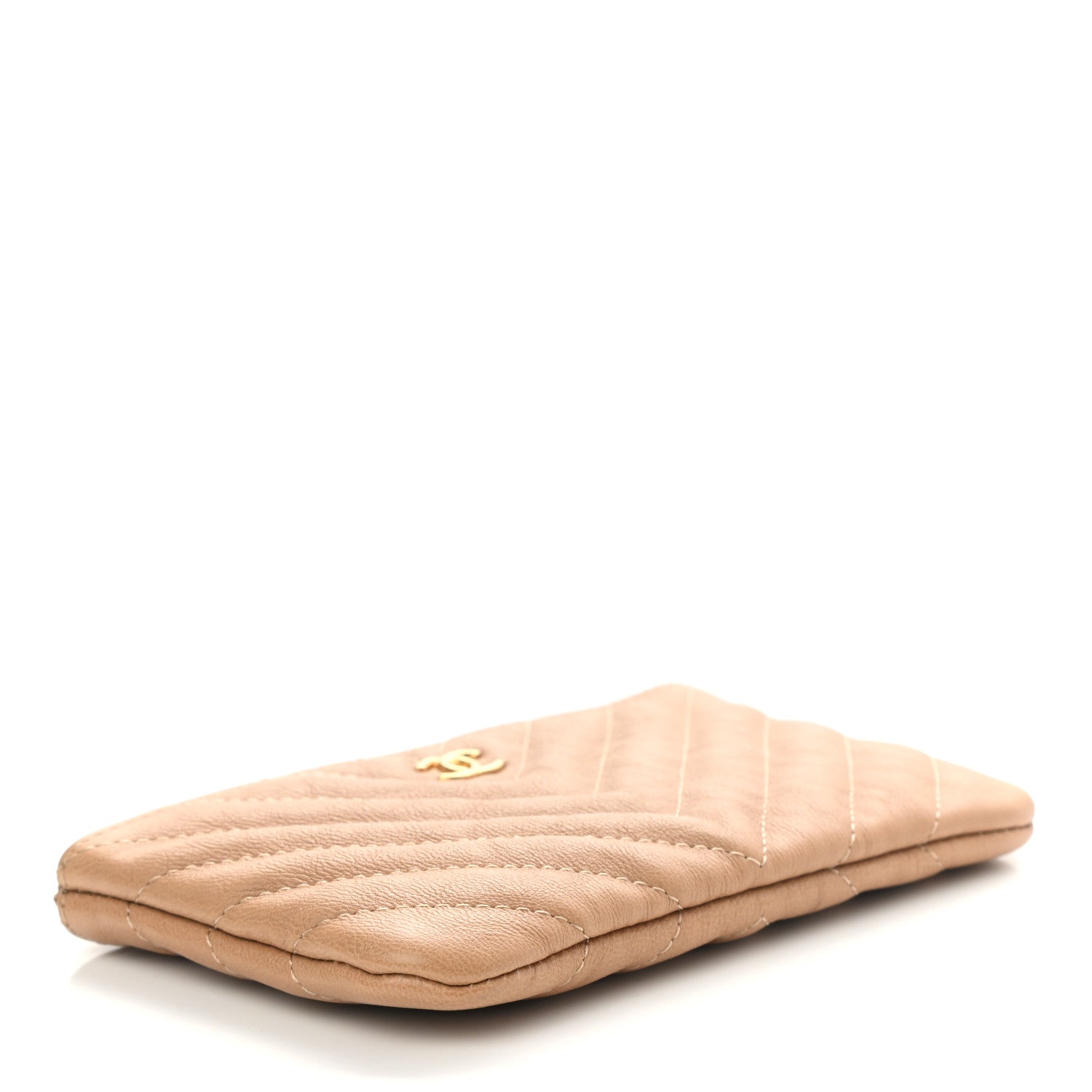 Chanel Flat Chevron Quilted Small Cosmetic Case Beige 4 of 8