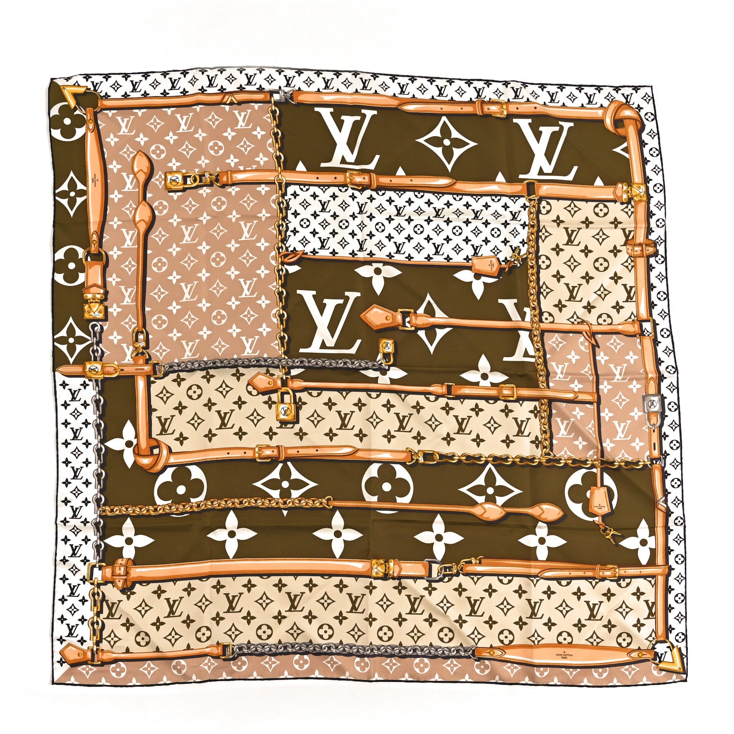 Louis Vuitton Silk Monogram Confidential Square Scarf Kaki 1 of 3