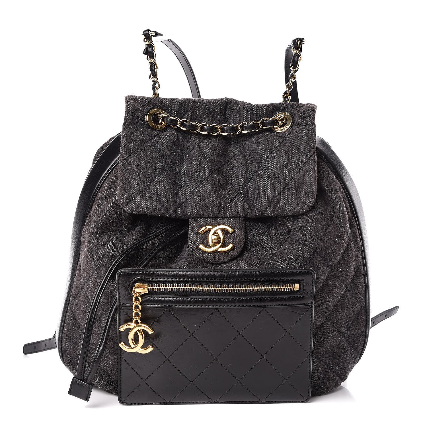 Chanel Denim Calfskin Quilted Backpack Dark Grey Black 1 of 10