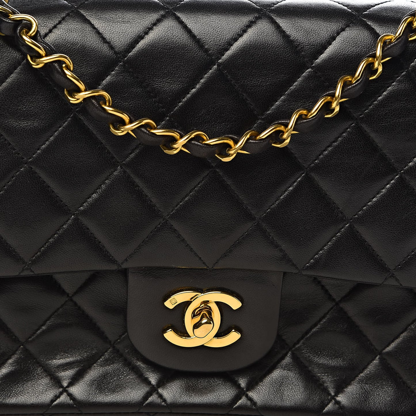 Lambskin Quilted Medium Double Flap Black