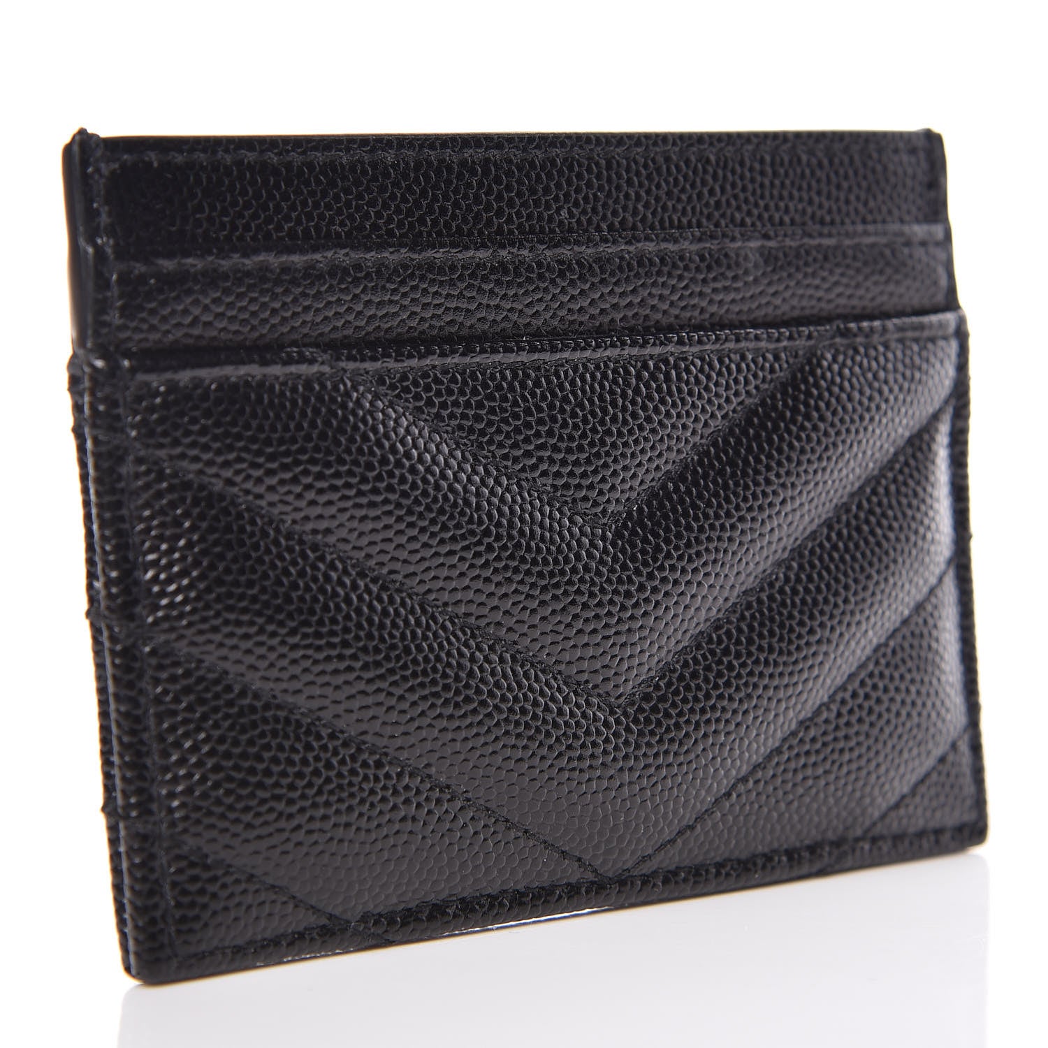 Saint Laurent Grain De Poudre Matelasse Chevron Monogram Credit Card Case Black 3 of 8