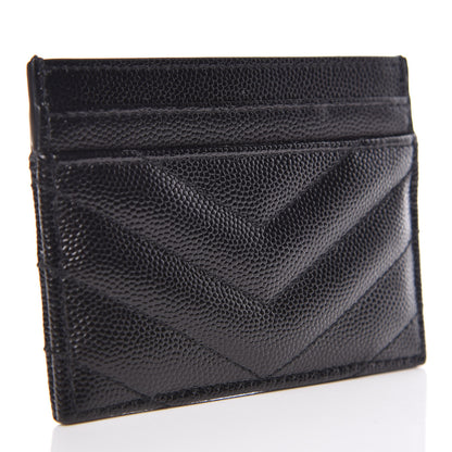 Saint Laurent Grain De Poudre Matelasse Chevron Monogram Credit Card Case Black 3 of 8