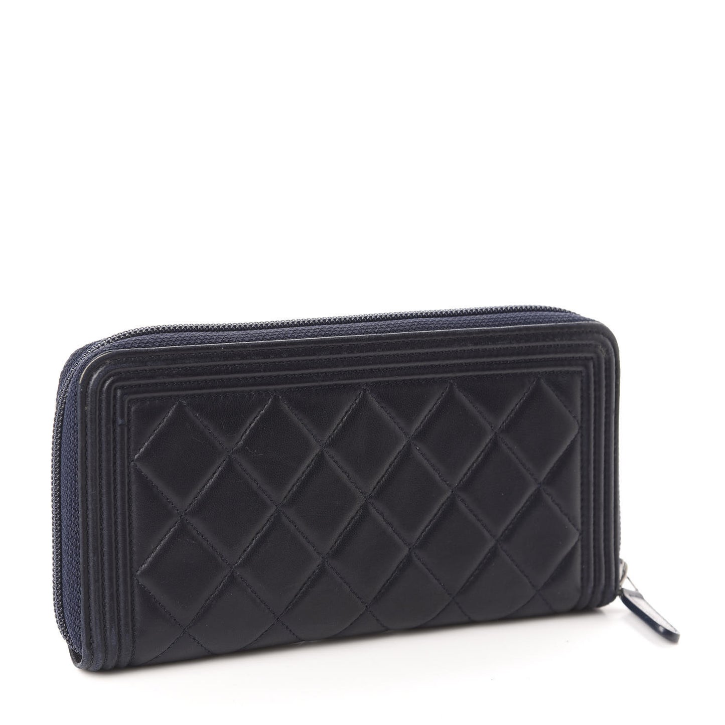 Lambskin Quilted Boy Zip Around Wallet Navy