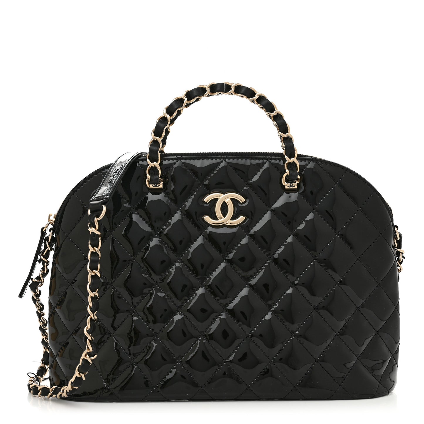 Patent Quilted Shiny Coco Small Shopping Bag Black