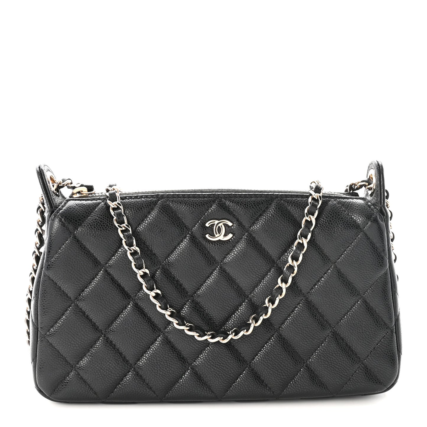 Caviar Quilted Purse With Chain Black
