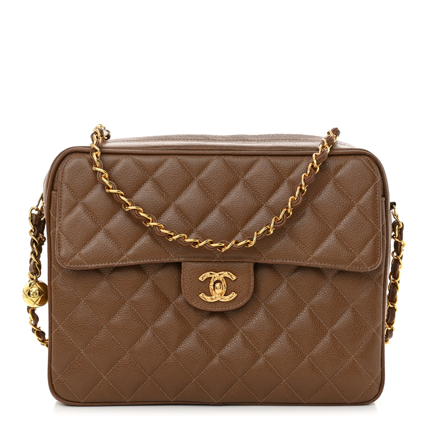 Caviar Quilted Camera Case Brown