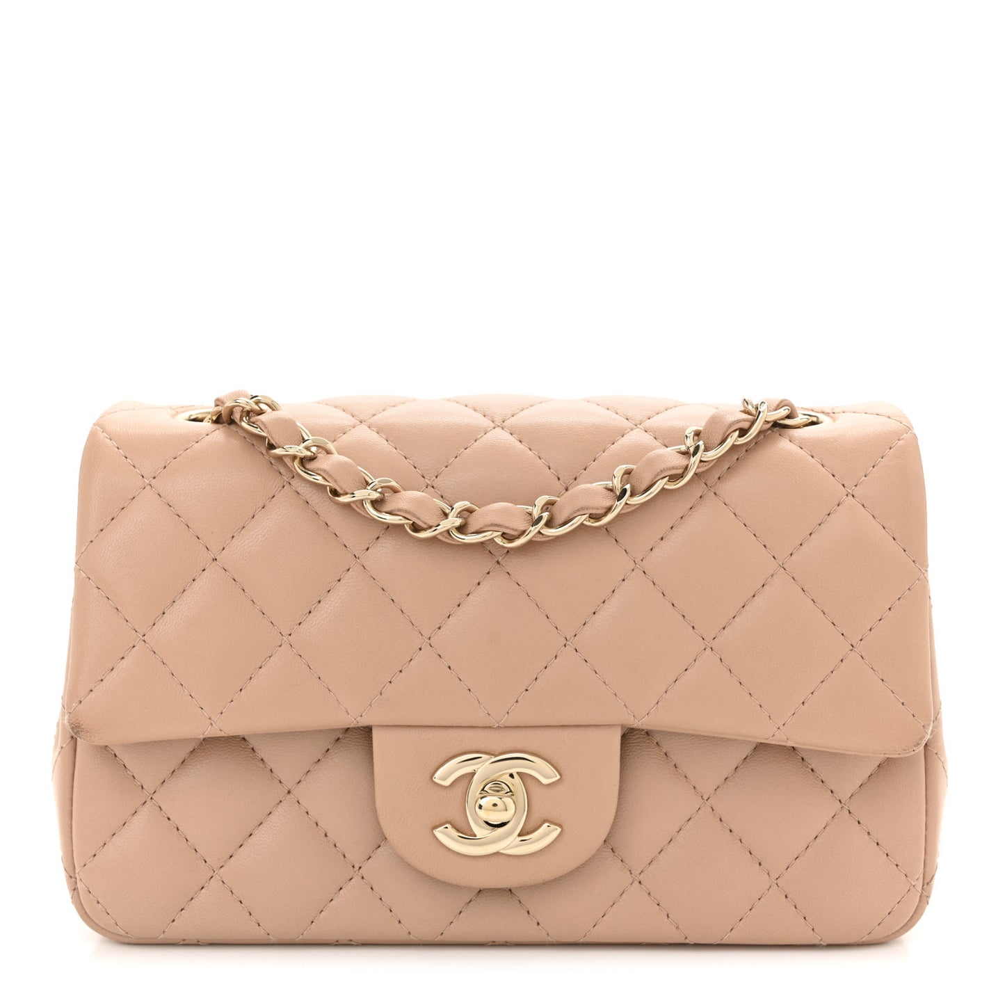 Lambskin Quilted Mini Rectangular Flap Beige