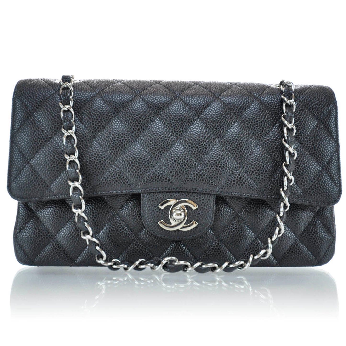 Caviar Quilted Medium Double Flap Black