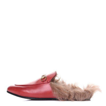 Gucci Betis Glamour Calfskin Fur Womens Princetown Slippers 39 Hibiscus Red Naturale 1 of 10