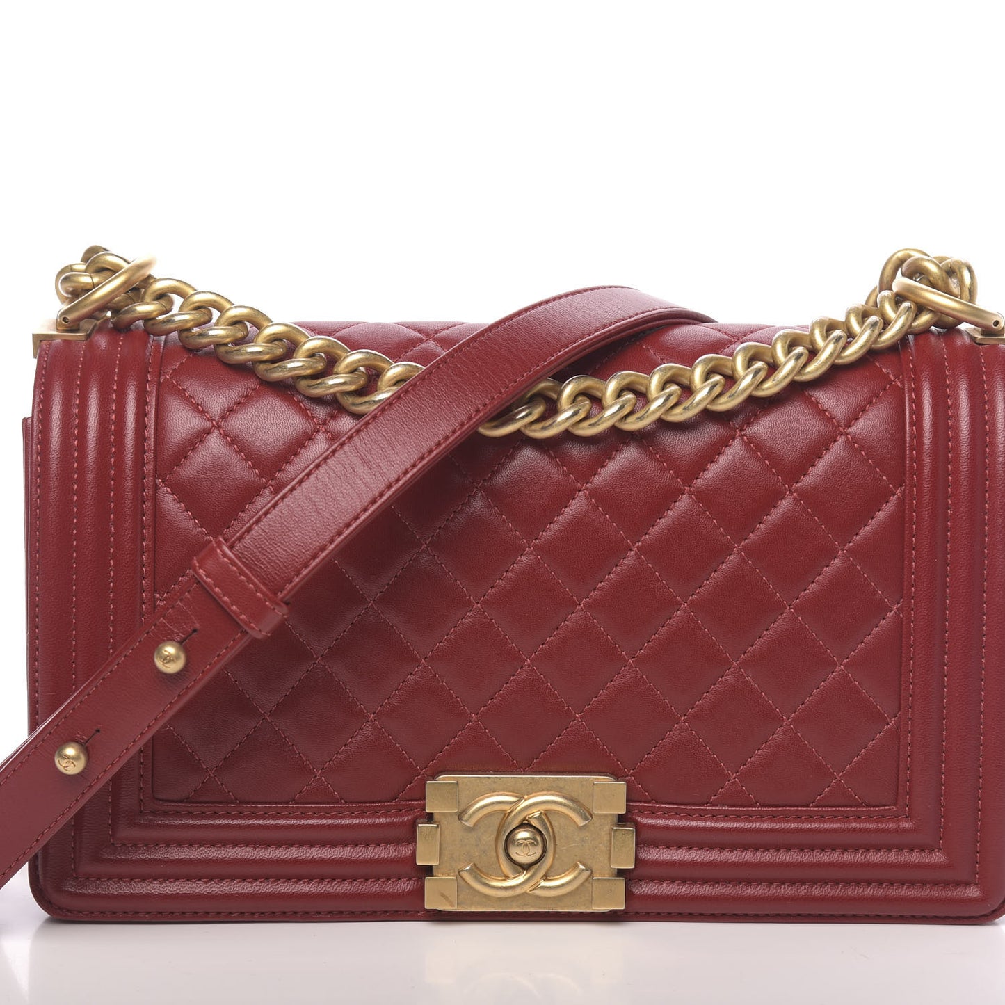 Lambskin Quilted Medium Boy Flap Red