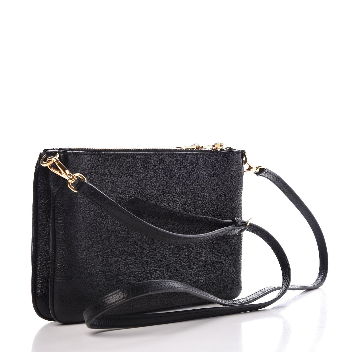 Goatskin Madras Double Zip Crossbody Bag Black