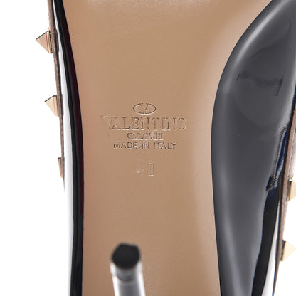 Valentino Garavani Patent Nappa Rockstud Ankle Strap Open Toe 100mm Sandals 40 Black Poudre 6 of 10