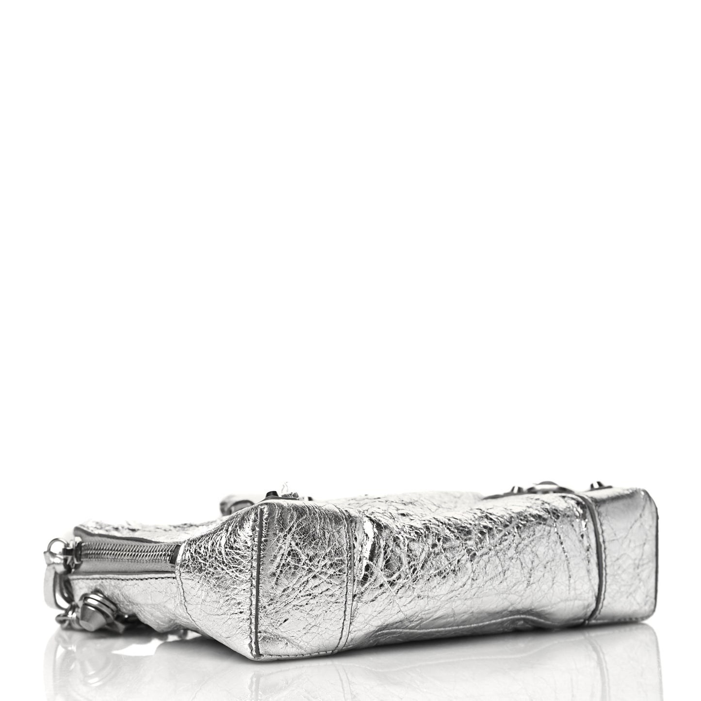 Metallic Calfskin Classic Silver Hardware Pouch With A Chain Crossbody Silver
