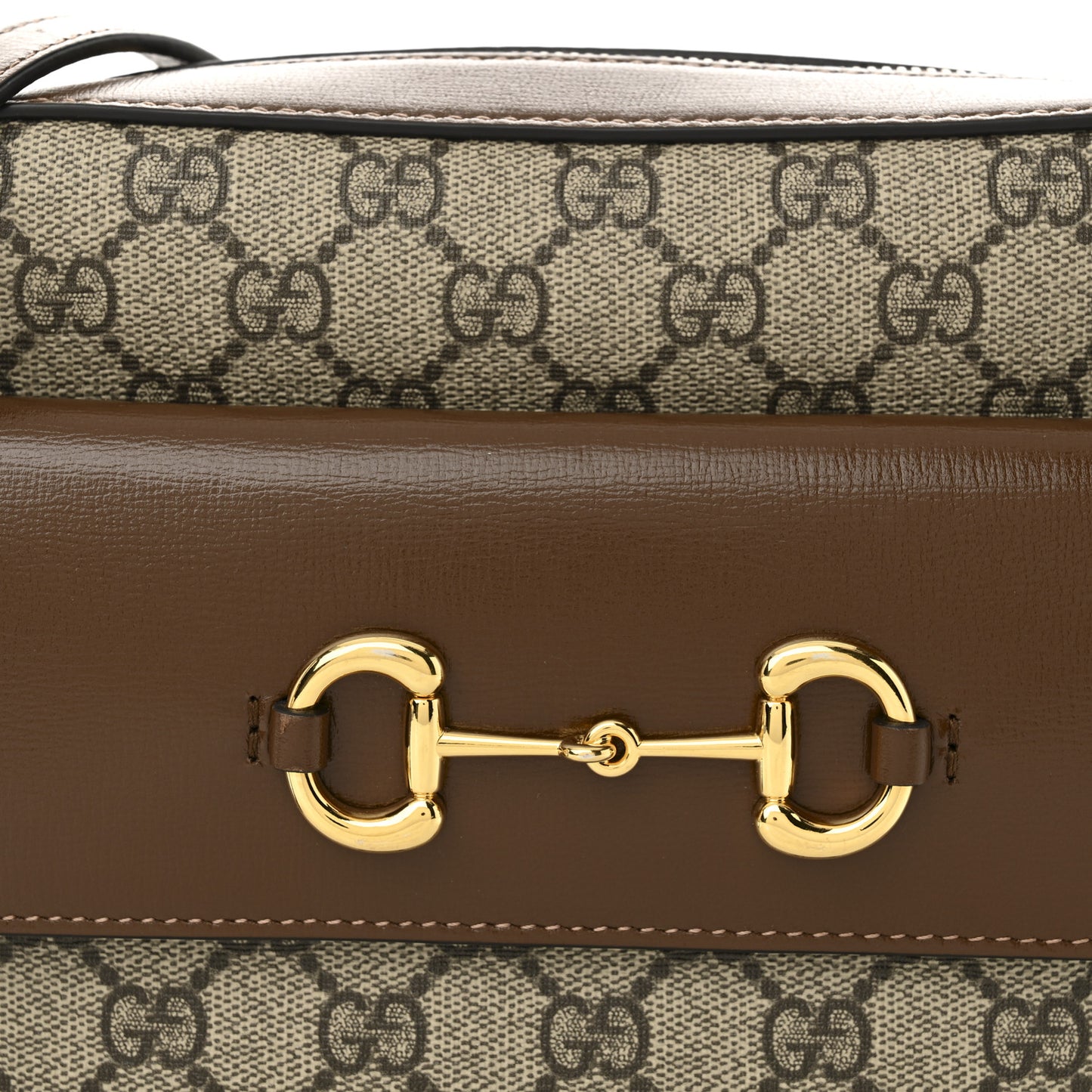 GG Supreme Monogram Small Horsebit 1955 Shoulder Bag Beige Brown Sugar