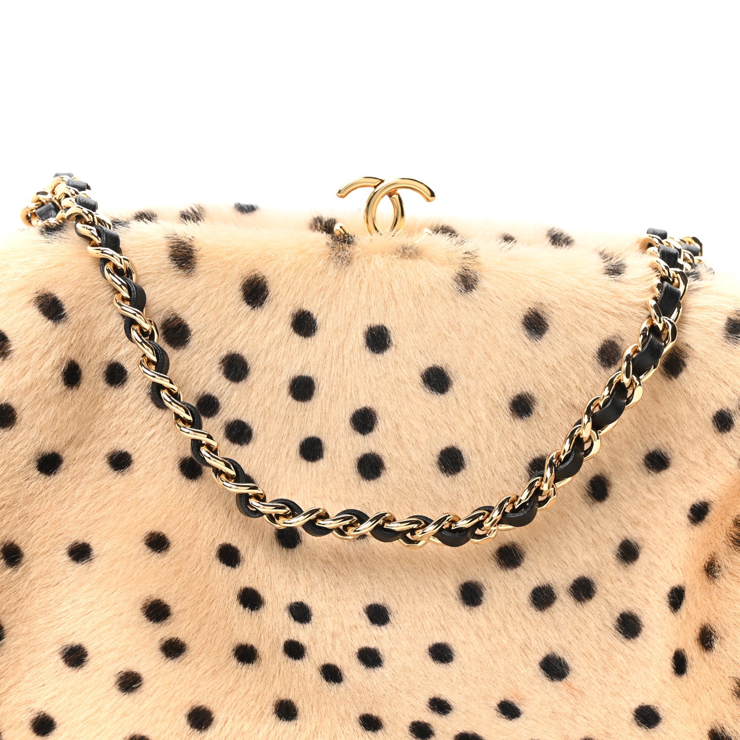 Chanel Pony Hair Cheetah Printed Lambskin Clutch With Chain Beige Black 8 of 12