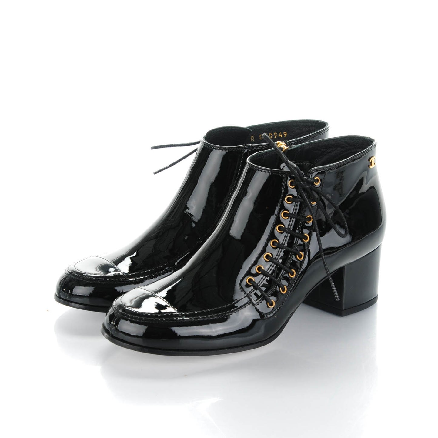 Patent Calfskin Lace Up Ankle Booties 39 Black