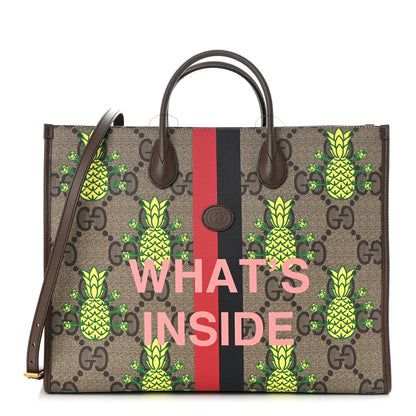 Gucci Maxi GG Supreme Monogram Pineapple Textured Dollar Calfskin Medium Retro Interlocking G Tote Bag Beige Ebony Green Pink New Acero 1 of 11