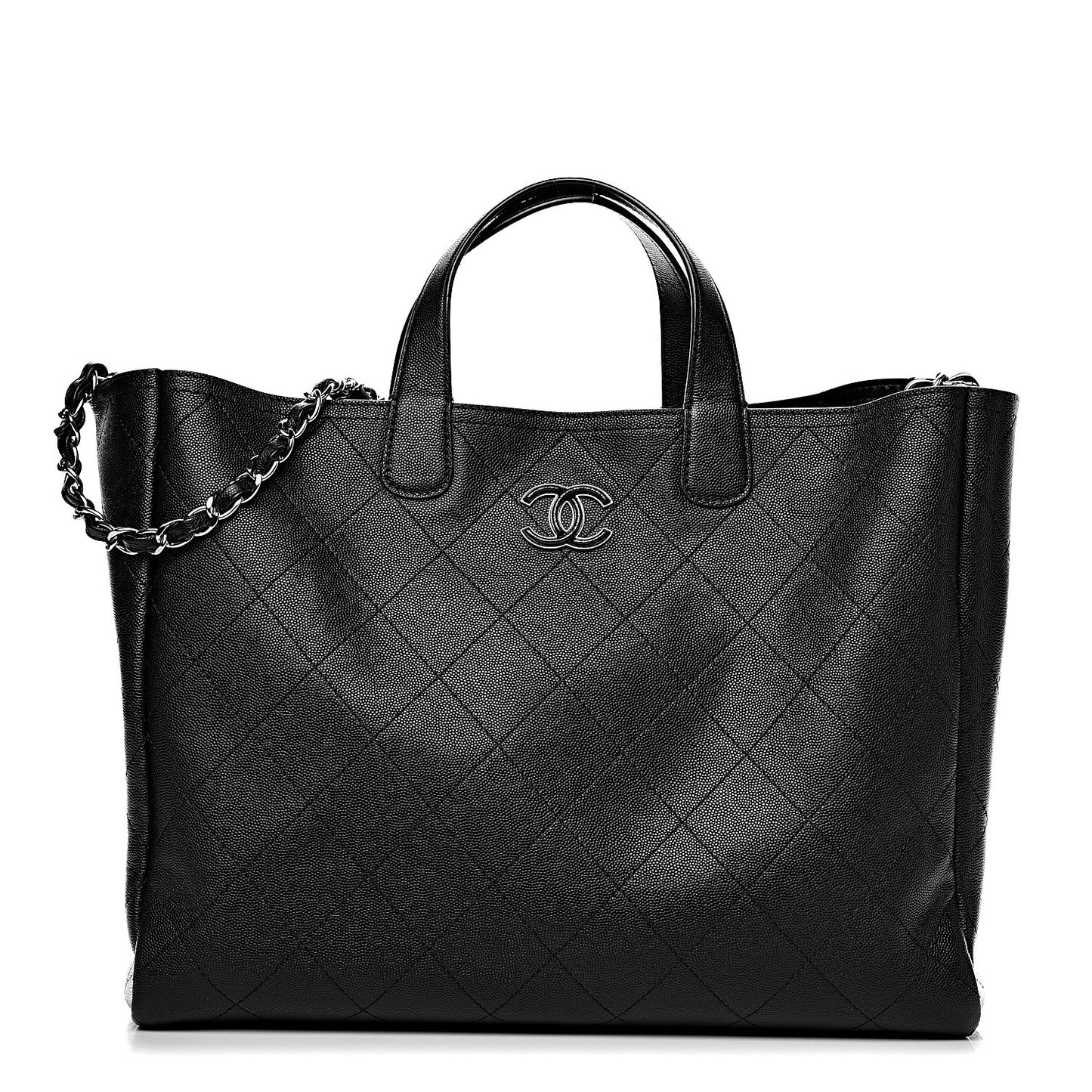 Caviar Stitched Large Shopping Tote Black