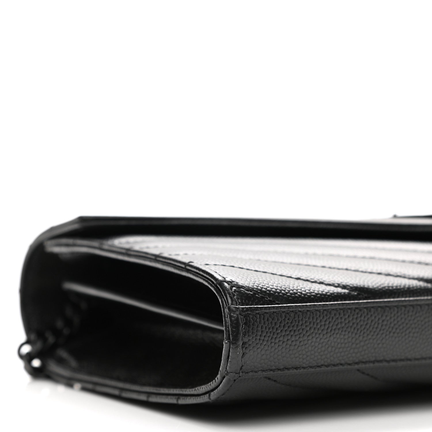 Saint Laurent Grain De Poudre Matelasse Chevron Monogram Chain Wallet Black 9 of 10