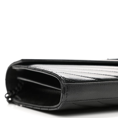 Saint Laurent Grain De Poudre Matelasse Chevron Monogram Chain Wallet Black 9 of 10