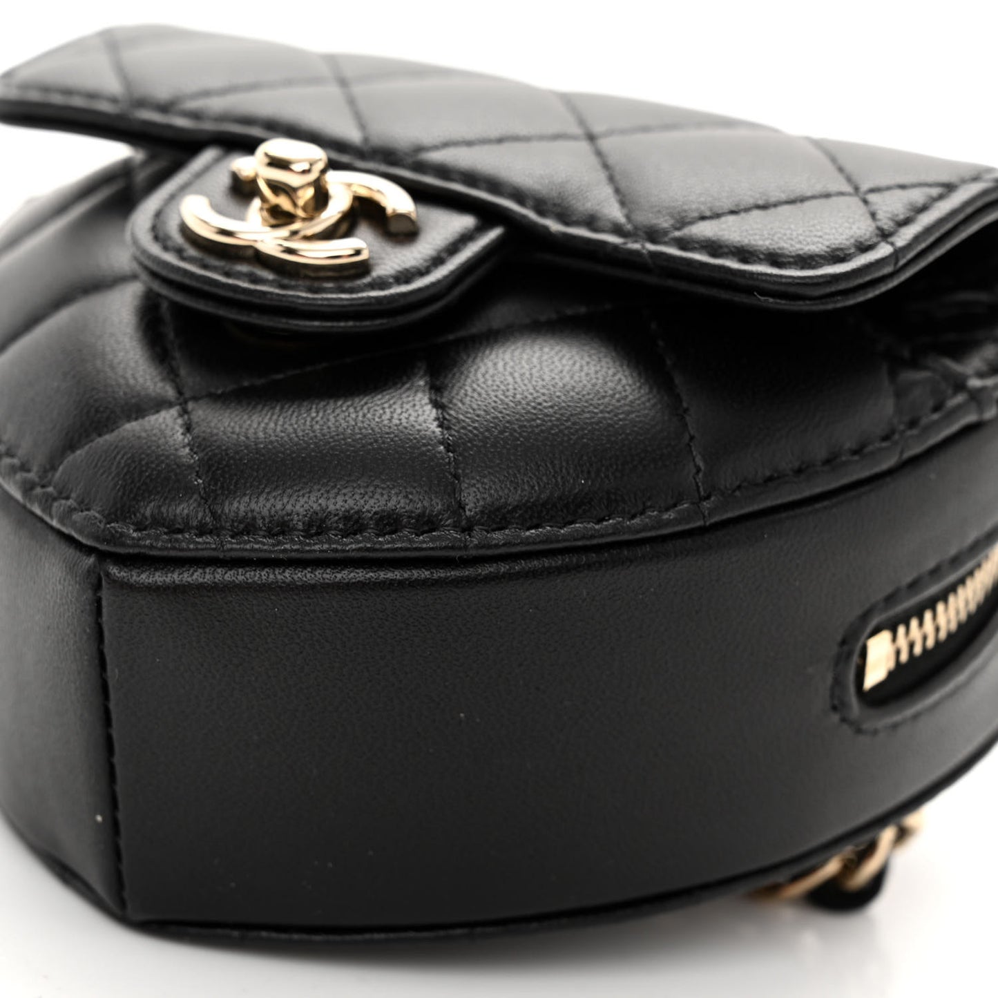 Lambskin Quilted CC In Love Heart Waist Belt Bag With Chain Black