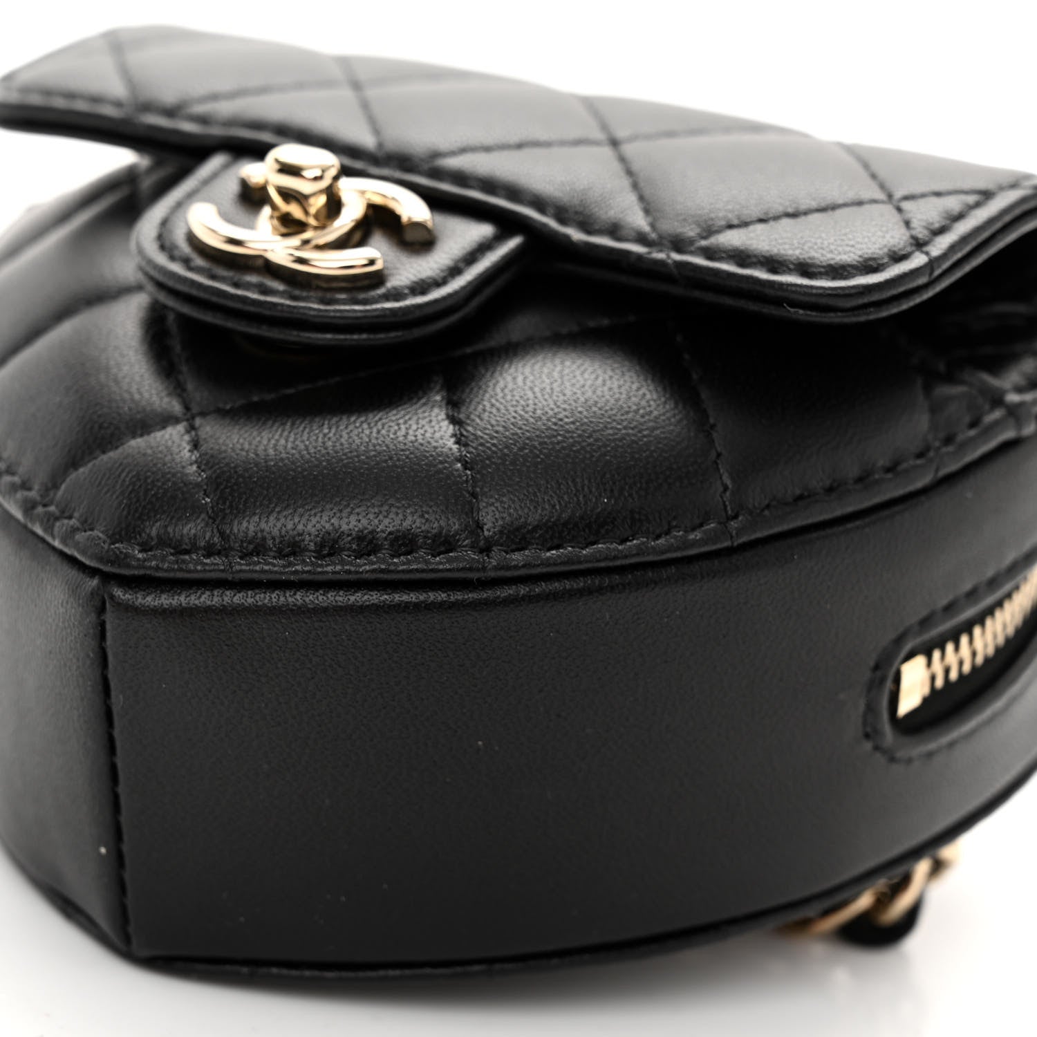 Chanel Lambskin Quilted CC In Love Heart Waist Belt Bag With Chain Black 10 of 10