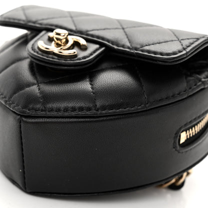 Chanel Lambskin Quilted CC In Love Heart Waist Belt Bag With Chain Black 10 of 10
