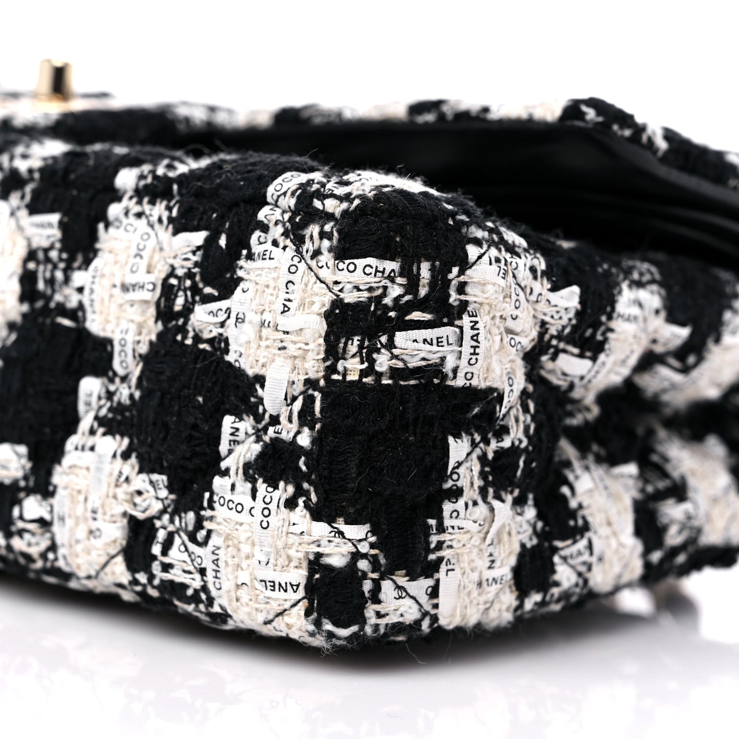 Tweed Quilted Medium Double Flap Black Ecru White