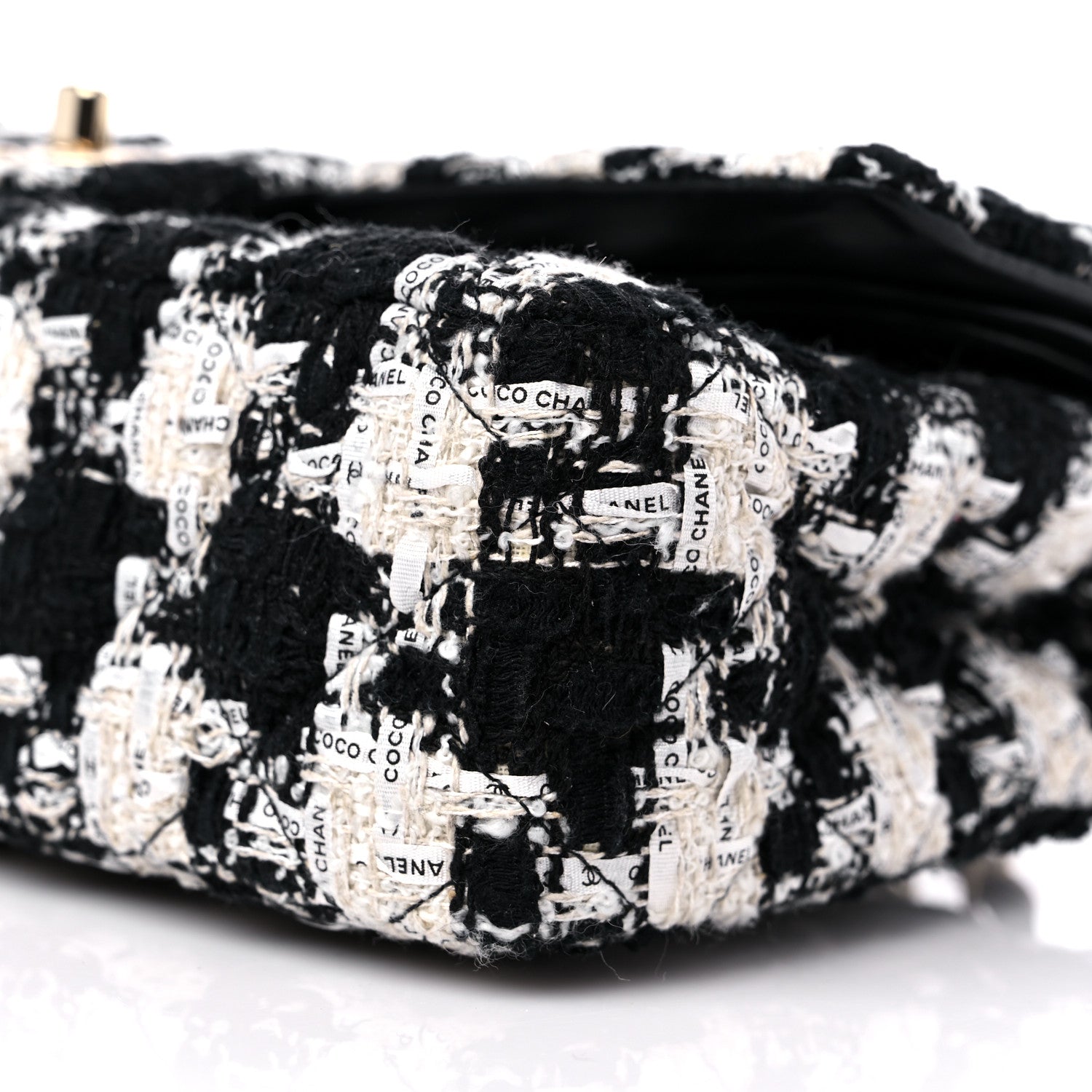 Chanel Tweed Quilted Medium Double Flap Black Ecru White 9 of 9
