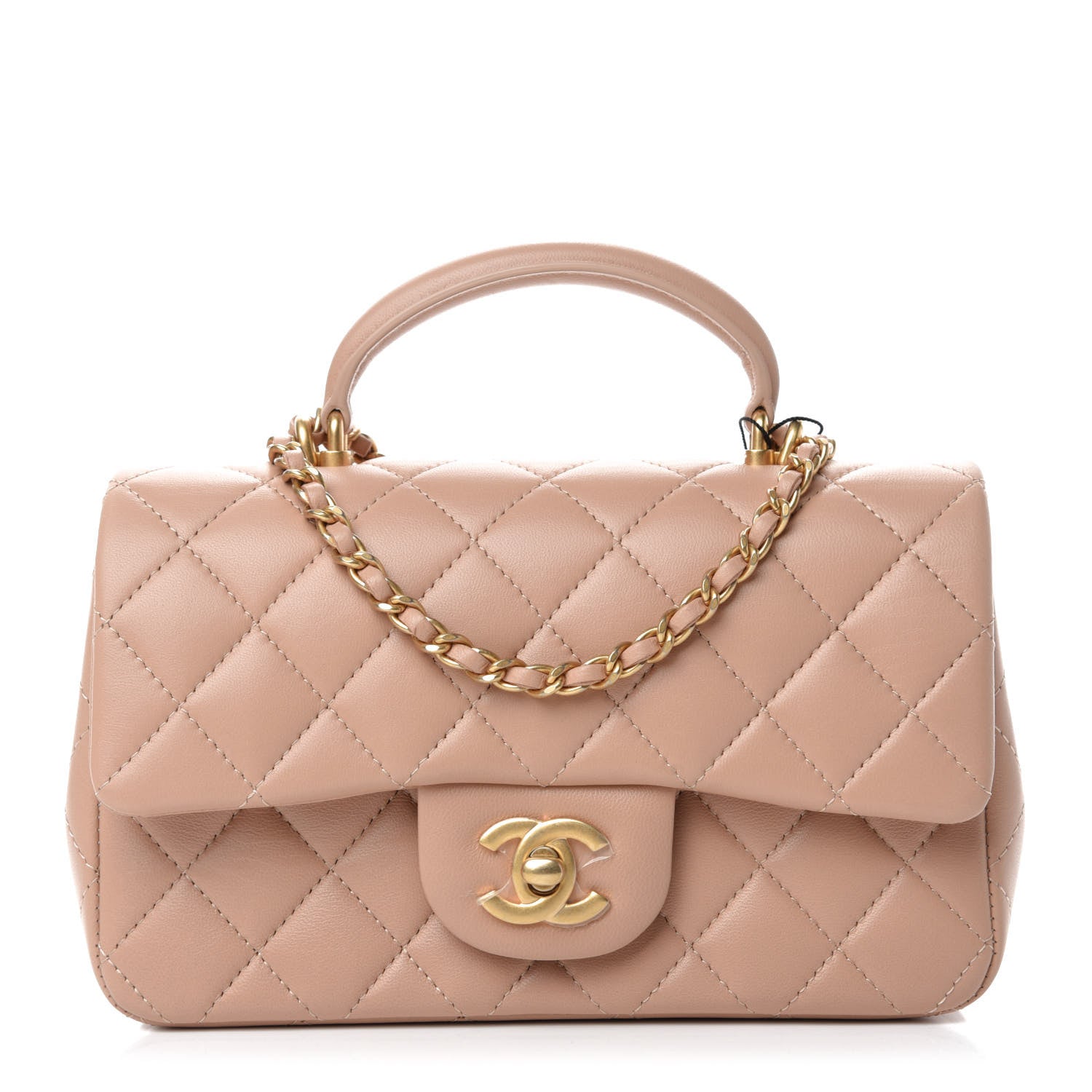 Chanel Lambskin Quilted Mini Top Handle Rectangular Flap Beige 1 of 11