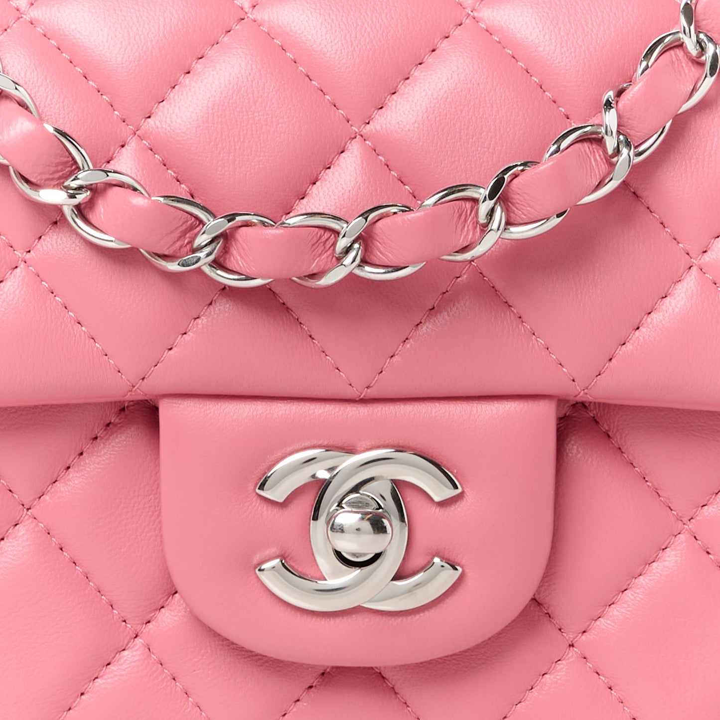 Lambskin Quilted Mini Rectangular Flap Pink
