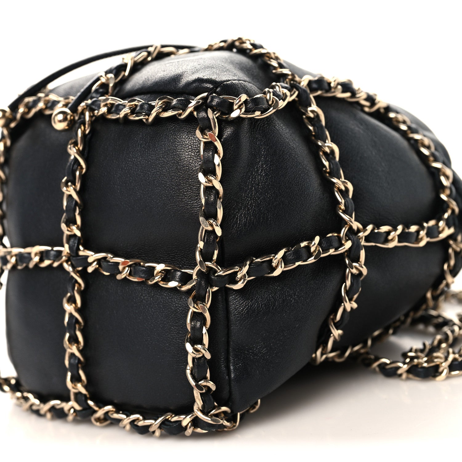 Chanel Lambskin Bucket Chain Drawstring Bag Black 10 of 10