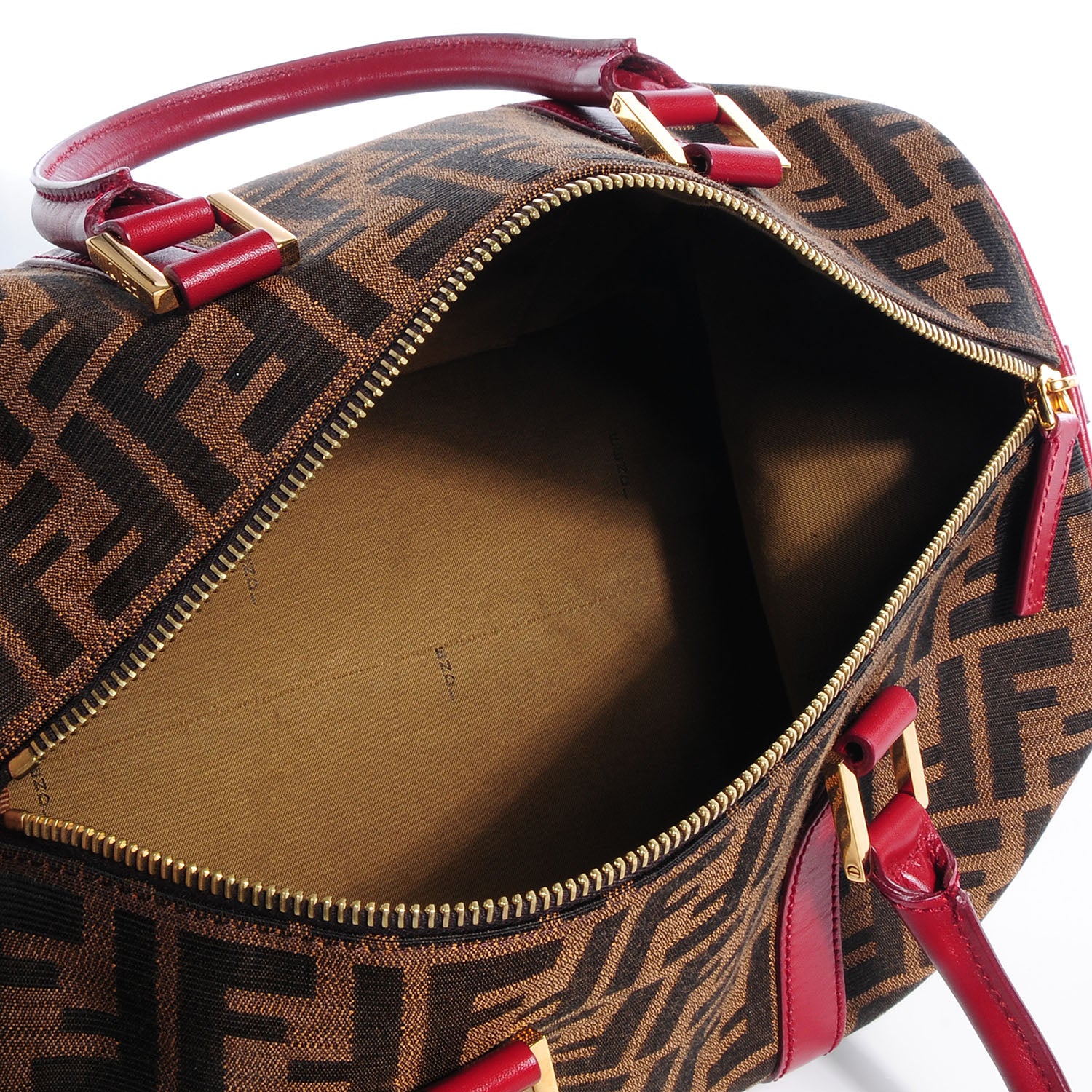 Fendi Zucca Calfskin Medium Convertible Boston Satchel Tobacco Granada 8 of 12